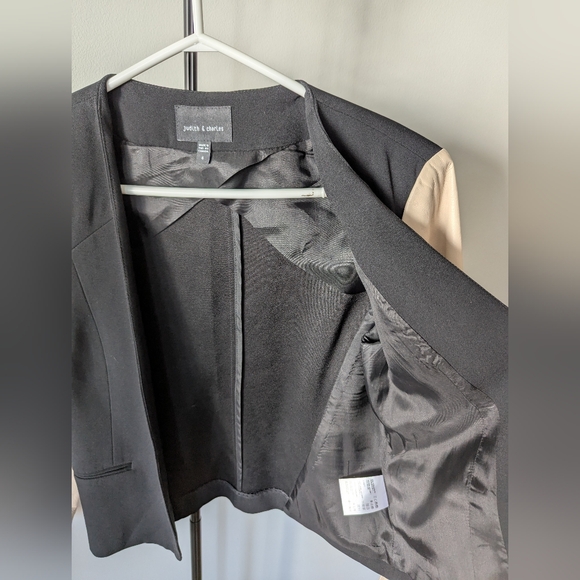 Judith & Charles Black & Cream Blazer with Color-Block Lambskin Leather Sleeves - Picture 5 of 9